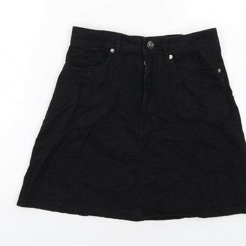 H&M Womens Black Cotton A-Line Skirt Size 8 Zip