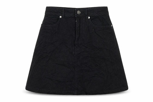 Front view of H&M women’s black cotton a-line skirt, size UK 8, zip