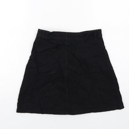 H&M Womens Black Cotton A-Line Skirt Size 8 Zip