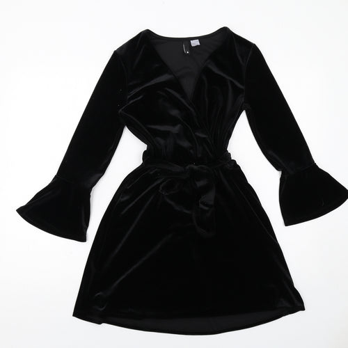 H&M Womens Black Polyester A-Line Size 8 V-Neck Pullover
