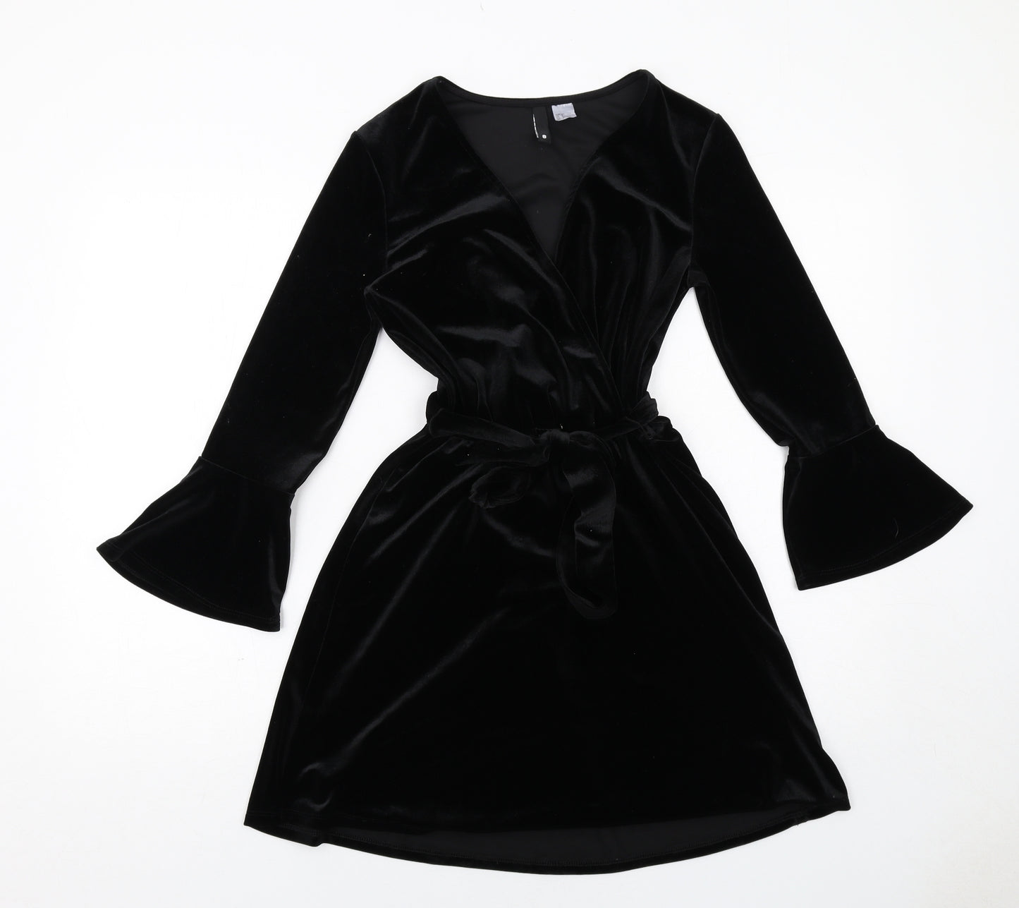 H&M Womens Black Polyester A-Line Size 8 V-Neck Pullover