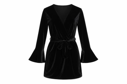 Front view of H&M women’s black polyester a-line, size UK 8, v-neck pullover