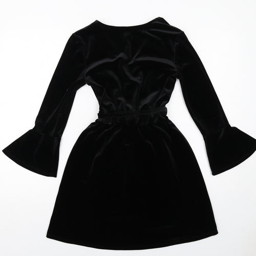 H&M Womens Black Polyester A-Line Size 8 V-Neck Pullover