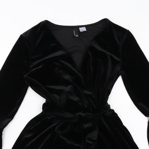 H&M Womens Black Polyester A-Line Size 8 V-Neck Pullover