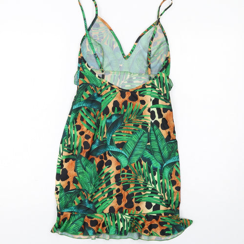 PRETTYLITTLETHING Womens Green Geometric Polyester Mini Size 4XL V-Neck Zip - Open Back