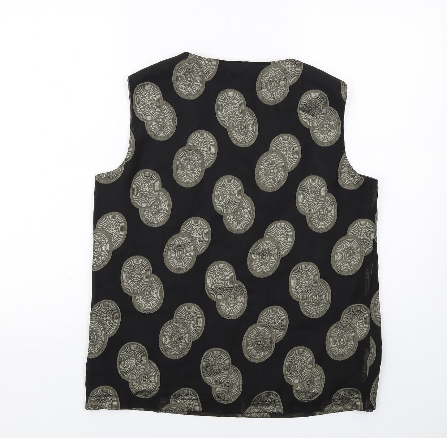 Motto Womens Black Geometric Polyester Basic Tank Size 10 Round Neck