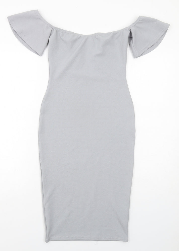 Missguided Womens Grey Polyester Bodycon Size 8 Round Neck Pullover