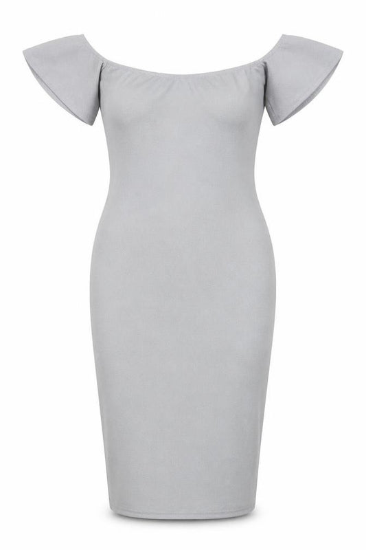 Front view of Missguided women’s grey polyester bodycon, size UK 8, round neck pullover