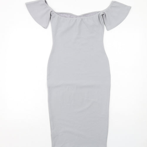 Missguided Womens Grey Polyester Bodycon Size 8 Round Neck Pullover