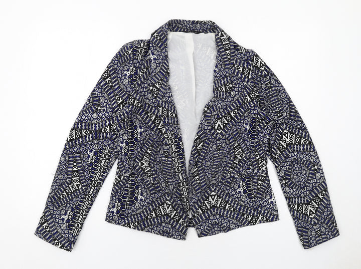 New Look Womens Blue Geometric Jacket Blazer Size 10