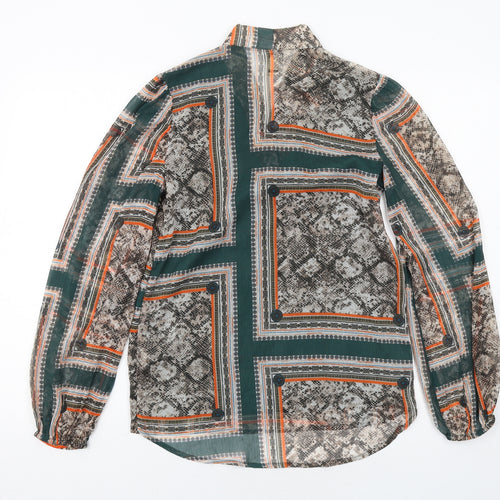 River Island Womens Green Geometric Polyester Basic Blouse Size 6 Round Neck