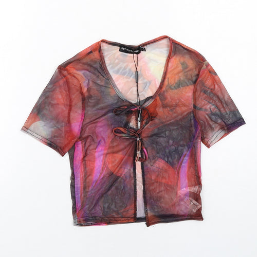 PRETTYLITTLETHING Womens Multicoloured Geometric Polyester Basic T-Shirt Size 8 Round Neck