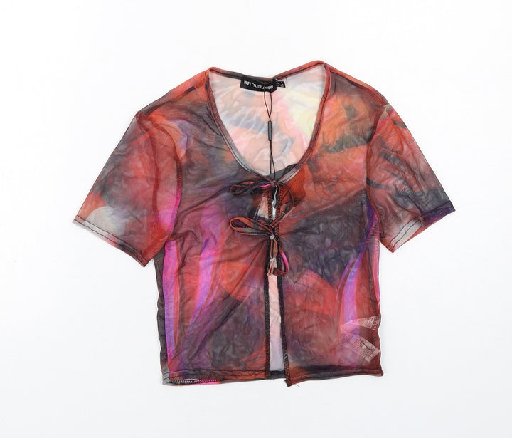 PRETTYLITTLETHING Womens Multicoloured Geometric Polyester Basic T-Shirt Size 8 Round Neck