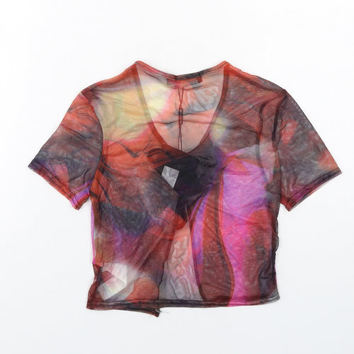 PRETTYLITTLETHING Womens Multicoloured Geometric Polyester Basic T-Shirt Size 8 Round Neck