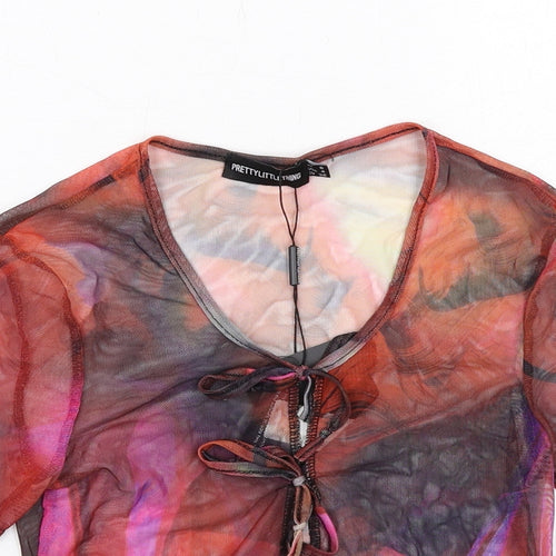PRETTYLITTLETHING Womens Multicoloured Geometric Polyester Basic T-Shirt Size 8 Round Neck