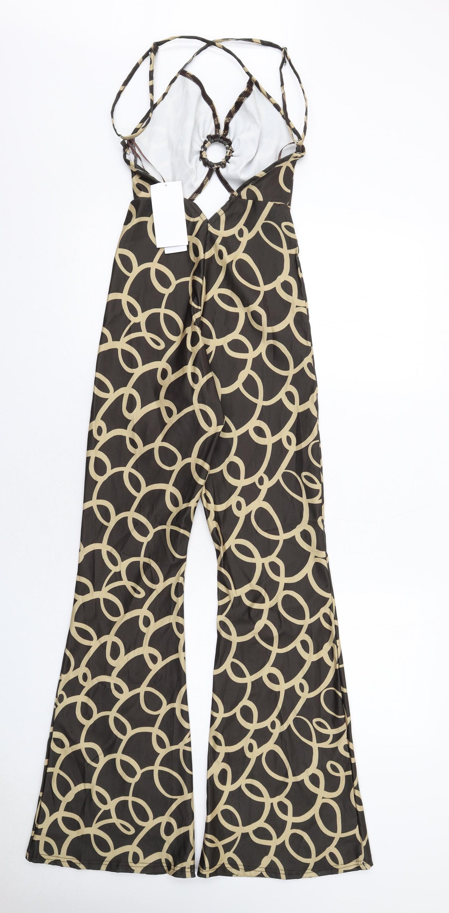 Urban Outfitters Womens Brown Geometric Polyester Jumpsuit One-Piece Size S Pullover - Cut Out Detail