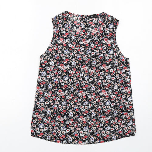 New Look Womens Black Floral Polyester Basic Tank Size 6 V-Neck