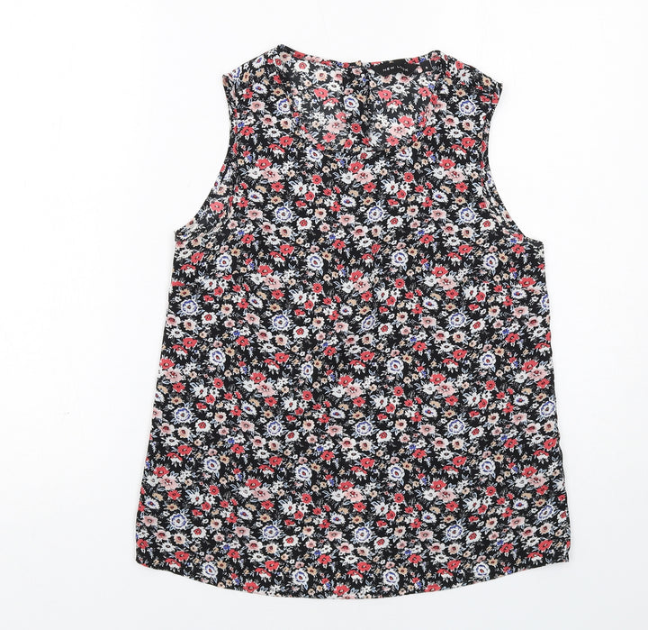 New Look Womens Black Floral Polyester Basic Tank Size 6 V-Neck