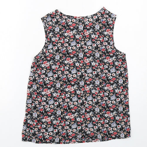 New Look Womens Black Floral Polyester Basic Tank Size 6 V-Neck
