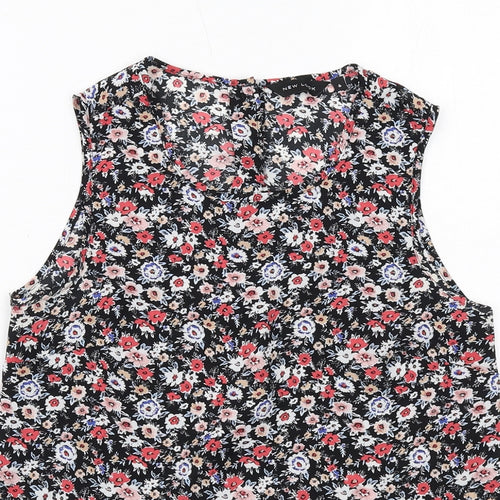 New Look Womens Black Floral Polyester Basic Tank Size 6 V-Neck