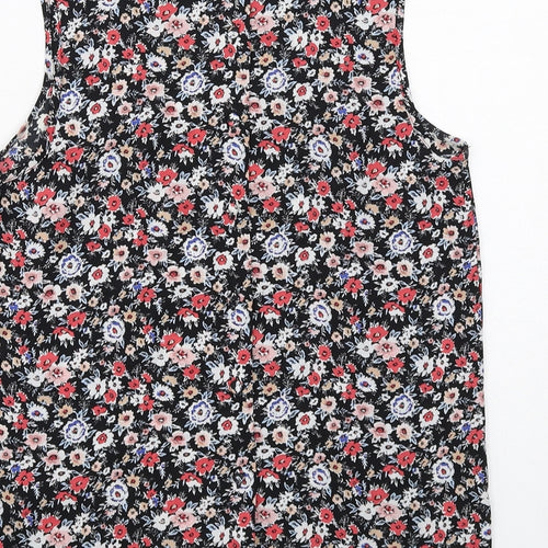 New Look Womens Black Floral Polyester Basic Tank Size 6 V-Neck