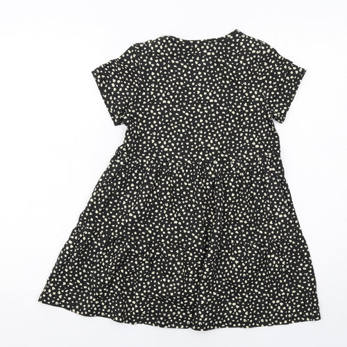 H&M Girls Black Geometric Cotton A-Line Size 8-9 Years Round Neck Pullover
