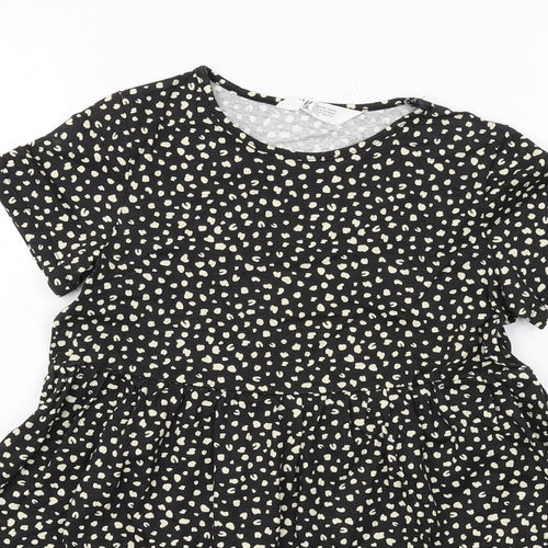 H&M Girls Black Geometric Cotton A-Line Size 8-9 Years Round Neck Pullover
