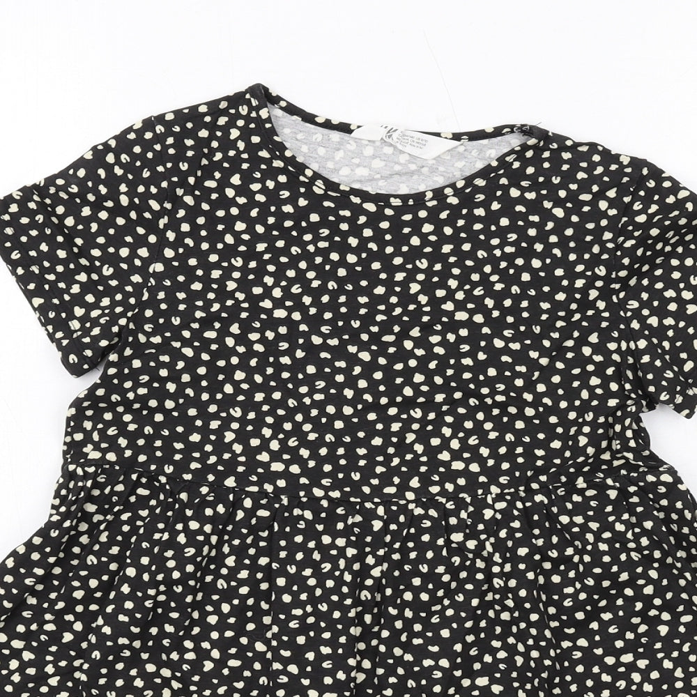 H&M Girls Black Geometric Cotton A-Line Size 8-9 Years Round Neck Pullover