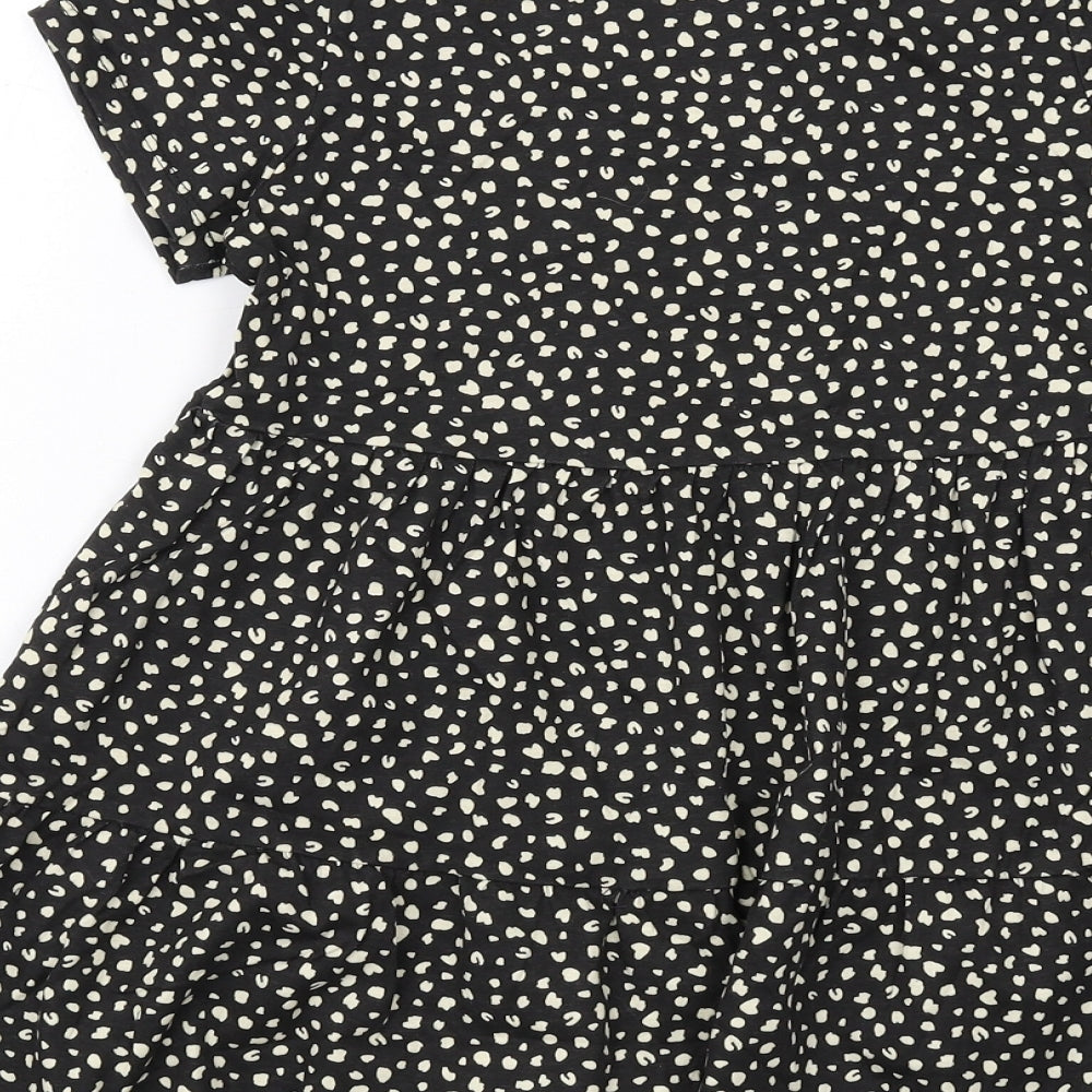 H&M Girls Black Geometric Cotton A-Line Size 8-9 Years Round Neck Pullover