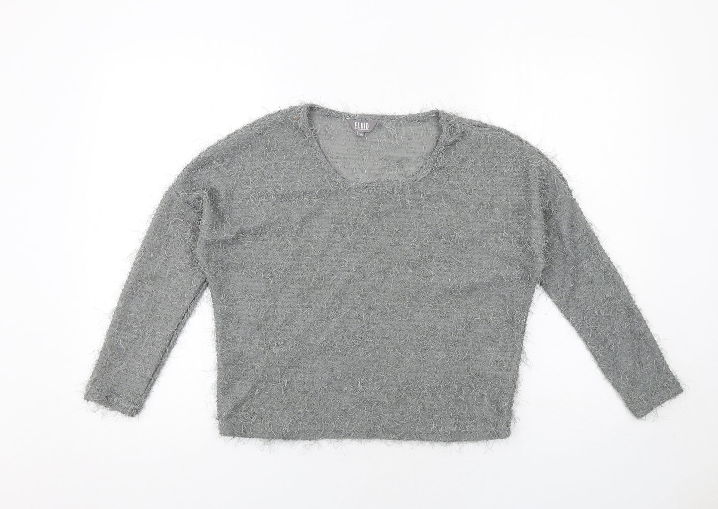 Fluid Womens Grey Round Neck Polyester Pullover Jumper Size XS