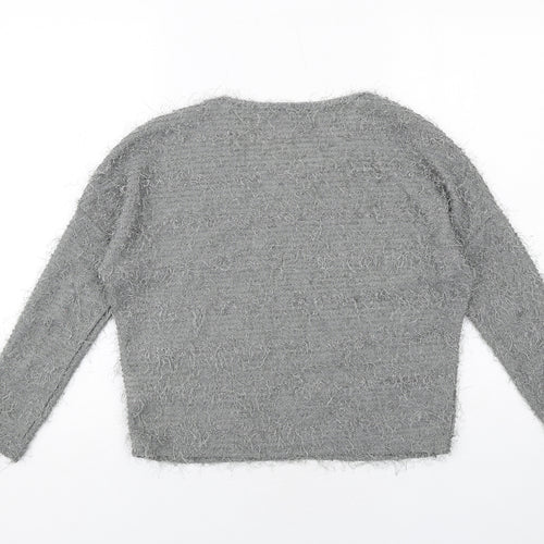 Fluid Womens Grey Round Neck Polyester Pullover Jumper Size XS