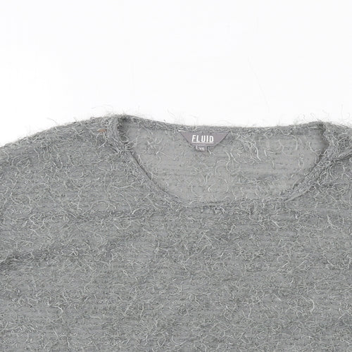Fluid Womens Grey Round Neck Polyester Pullover Jumper Size XS