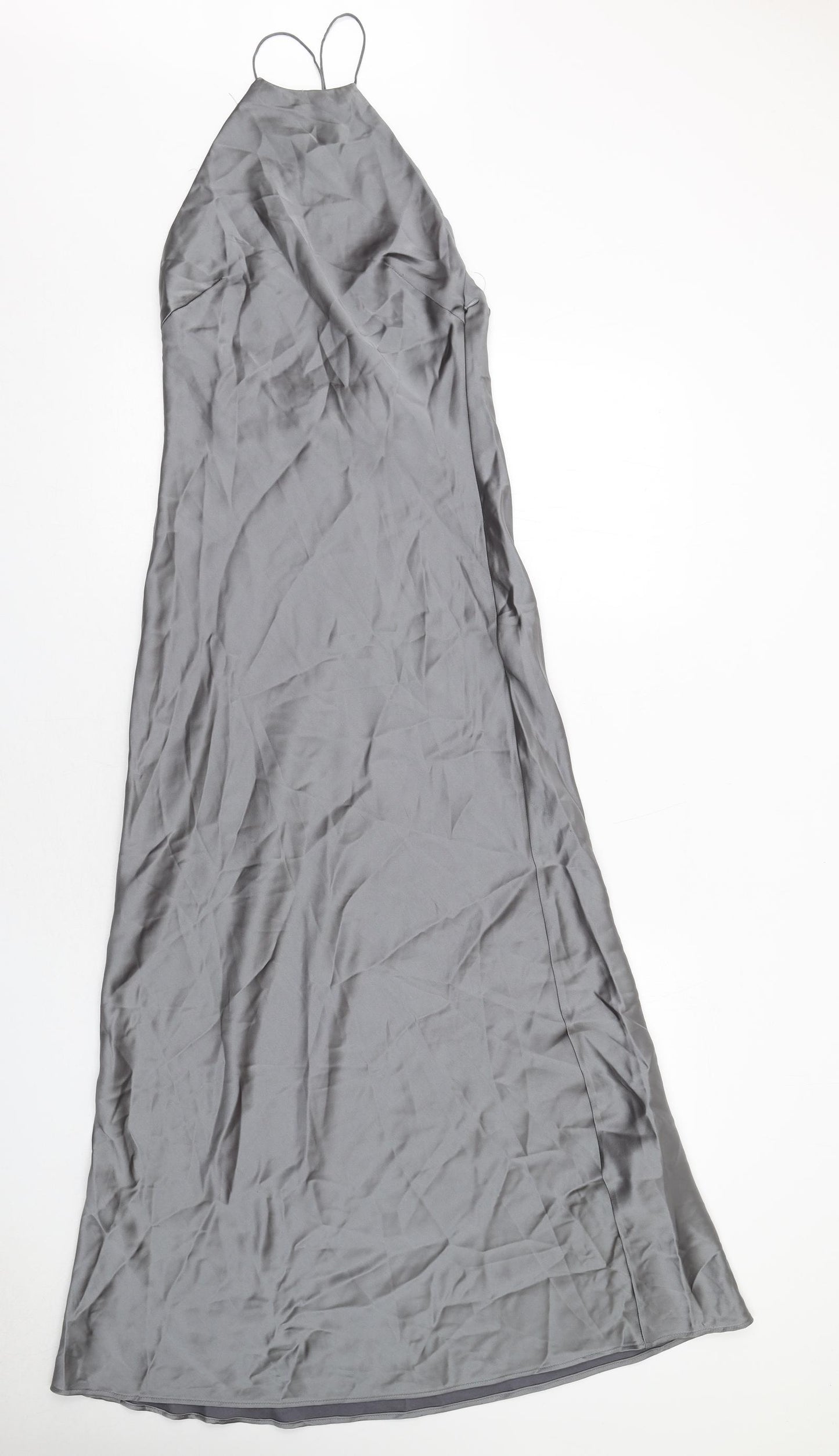 Zara Womens Grey Polyester Maxi Size S Square Neck Zip - Open Back