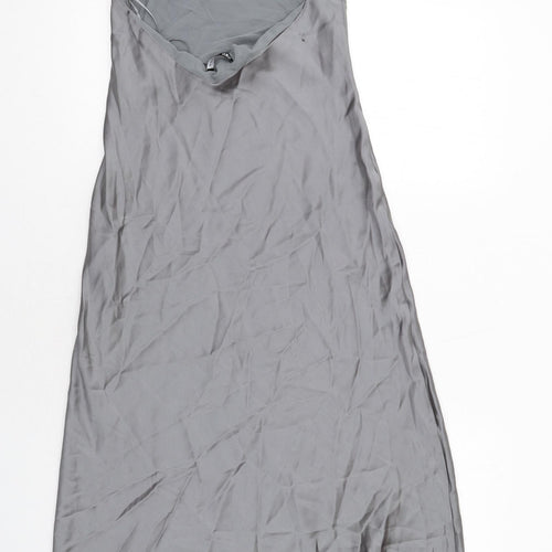 Zara Womens Grey Polyester Maxi Size S Square Neck Zip - Open Back