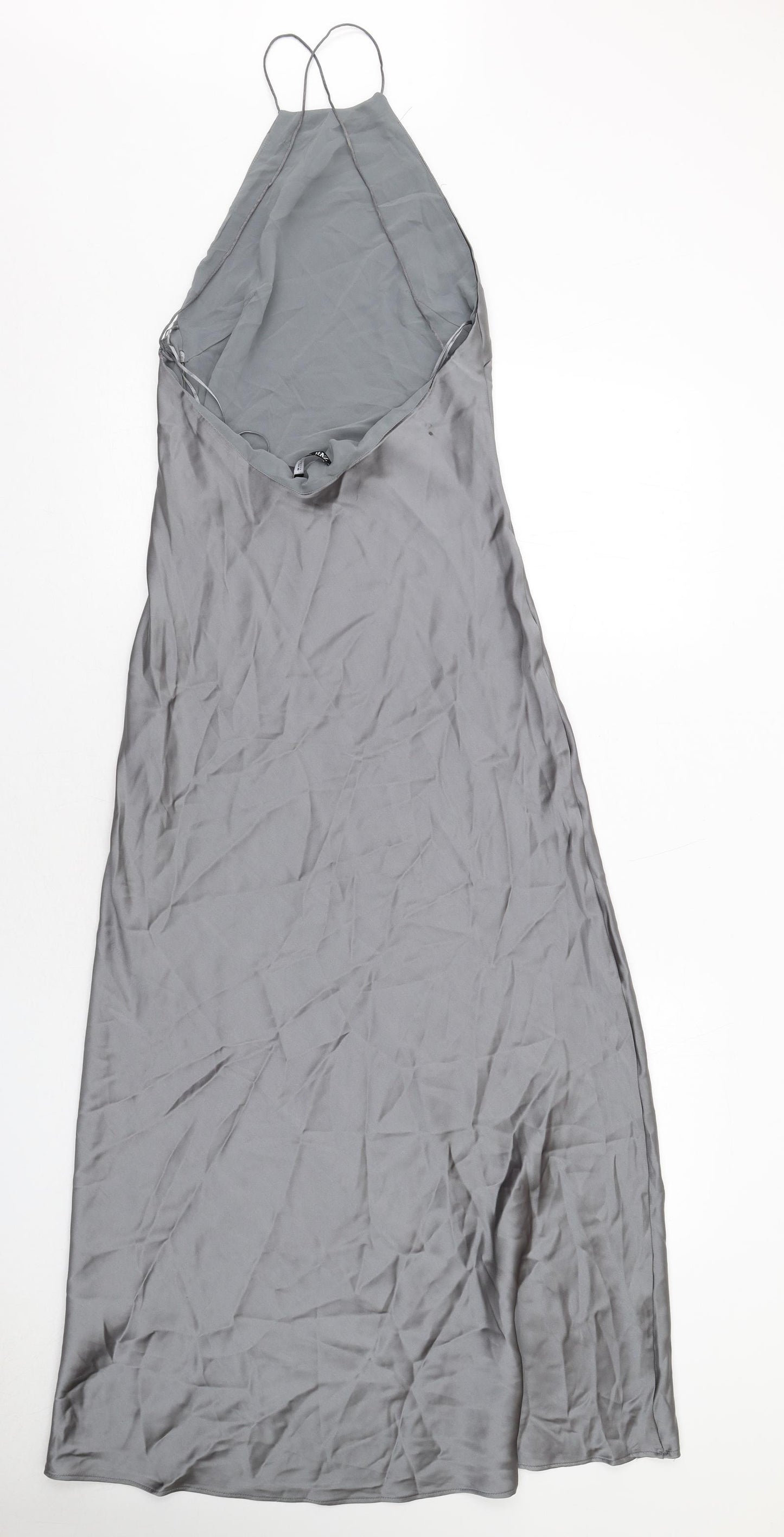 Zara Womens Grey Polyester Maxi Size S Square Neck Zip - Open Back