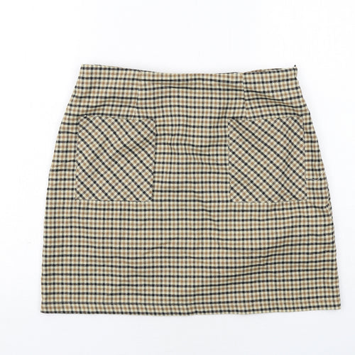 Cotton On Womens Beige Plaid Polyester A-Line Skirt Size M Zip