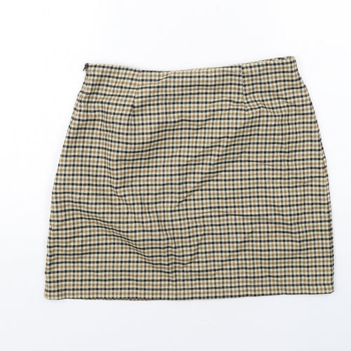 Cotton On Womens Beige Plaid Polyester A-Line Skirt Size M Zip