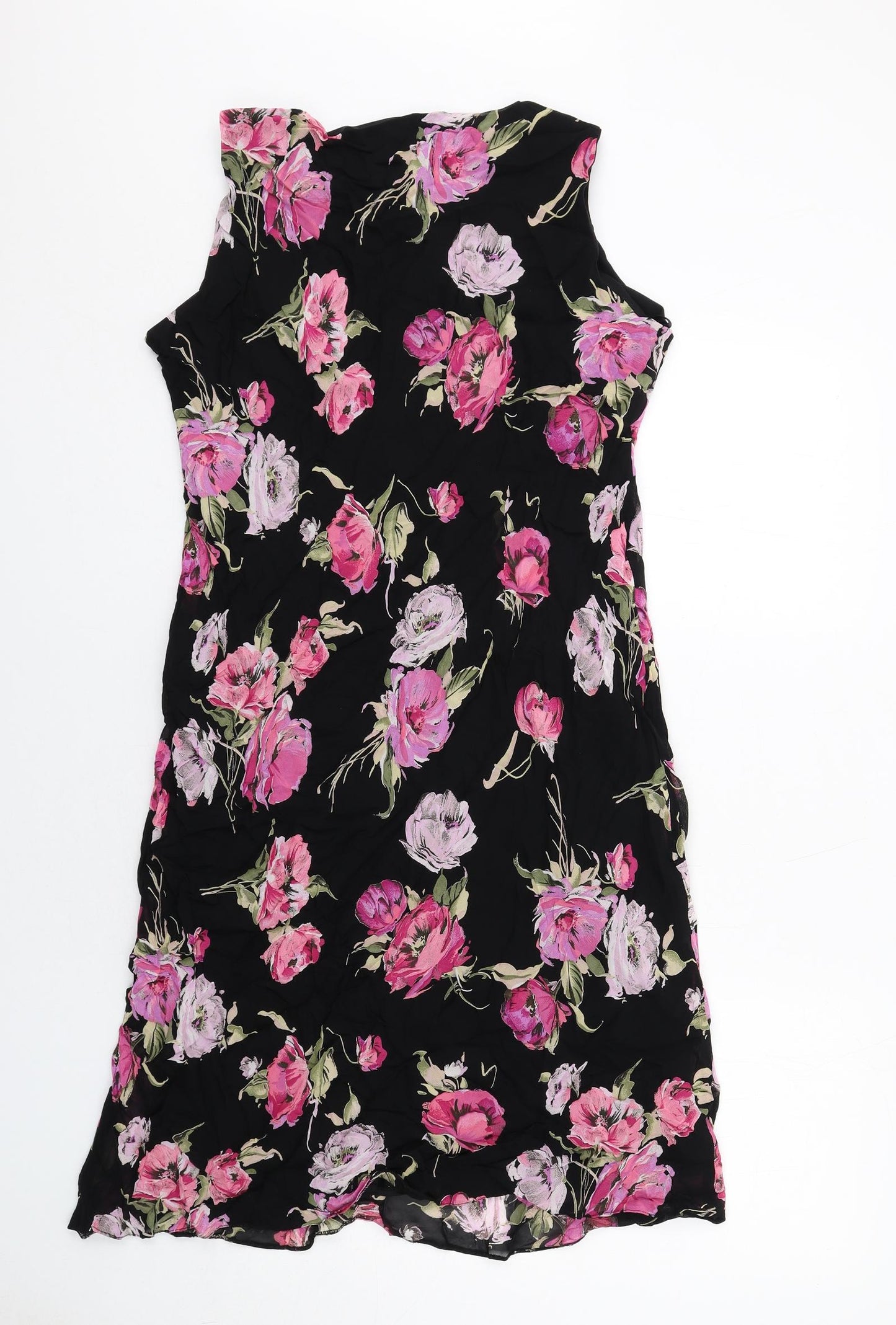 Wallis Womens Black Floral Viscose A-Line Size 14 Round Neck Pullover