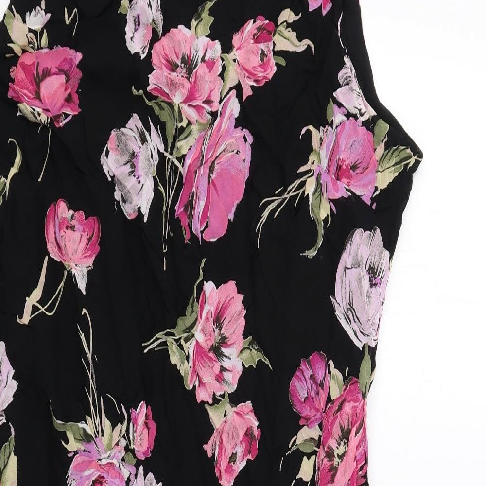 Wallis Womens Black Floral Viscose A-Line Size 14 Round Neck Pullover