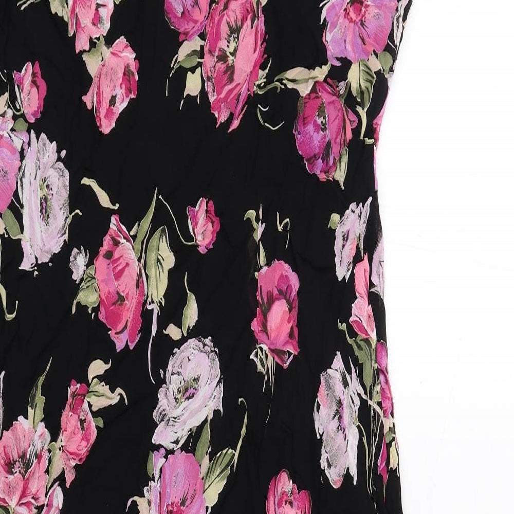 Wallis Womens Black Floral Viscose A-Line Size 14 Round Neck Pullover