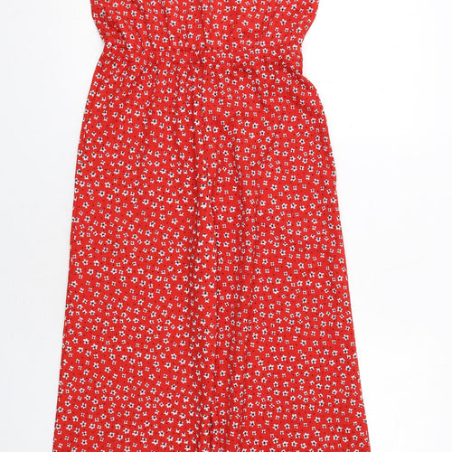 Mango Girls Red Floral Viscose Jumpsuit One-Piece Size 13-14 Years Pullover