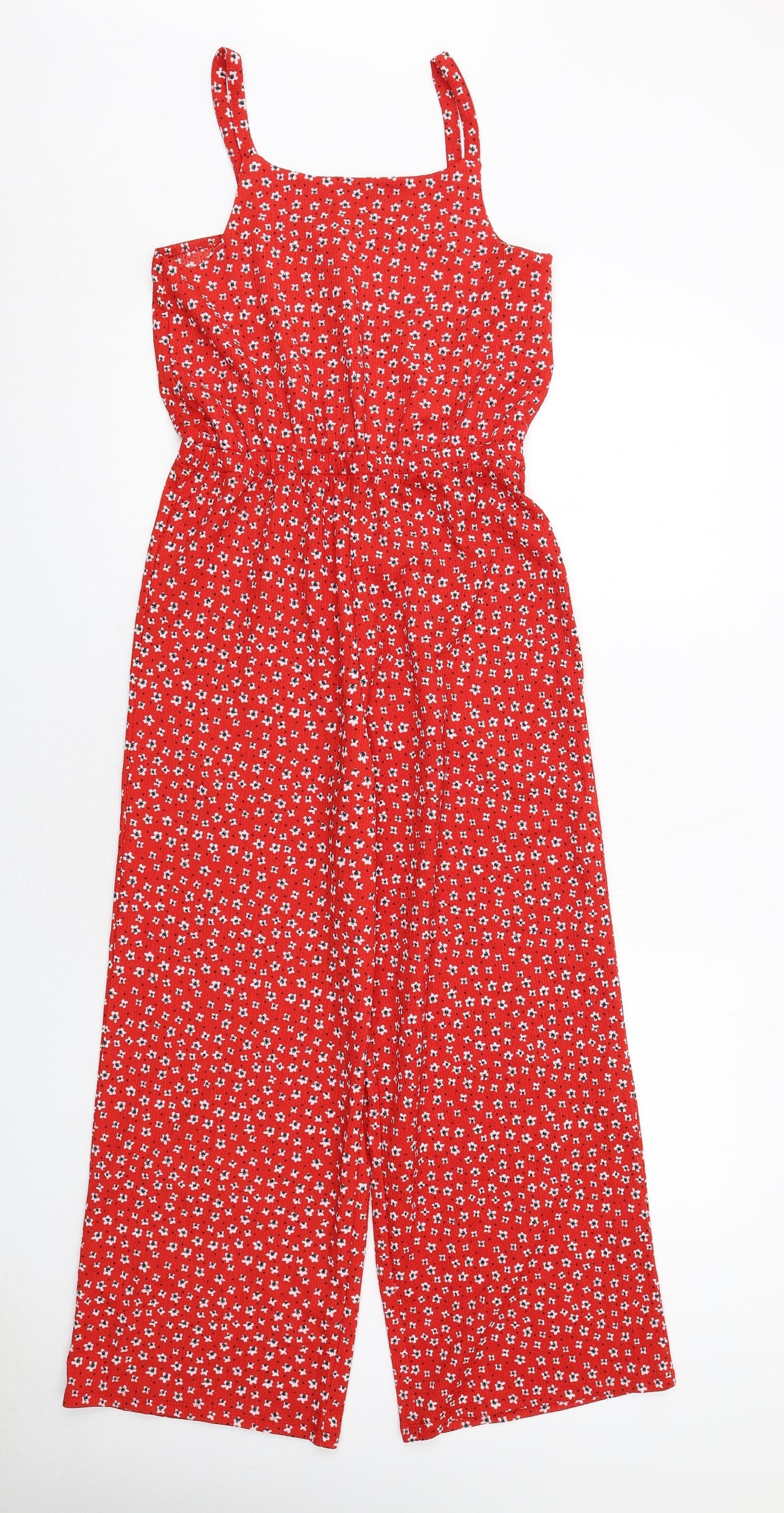 Mango Girls Red Floral Viscose Jumpsuit One-Piece Size 13-14 Years Pullover