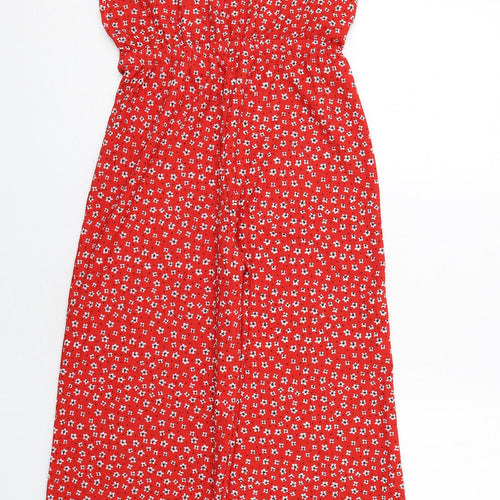 Mango Girls Red Floral Viscose Jumpsuit One-Piece Size 13-14 Years Pullover