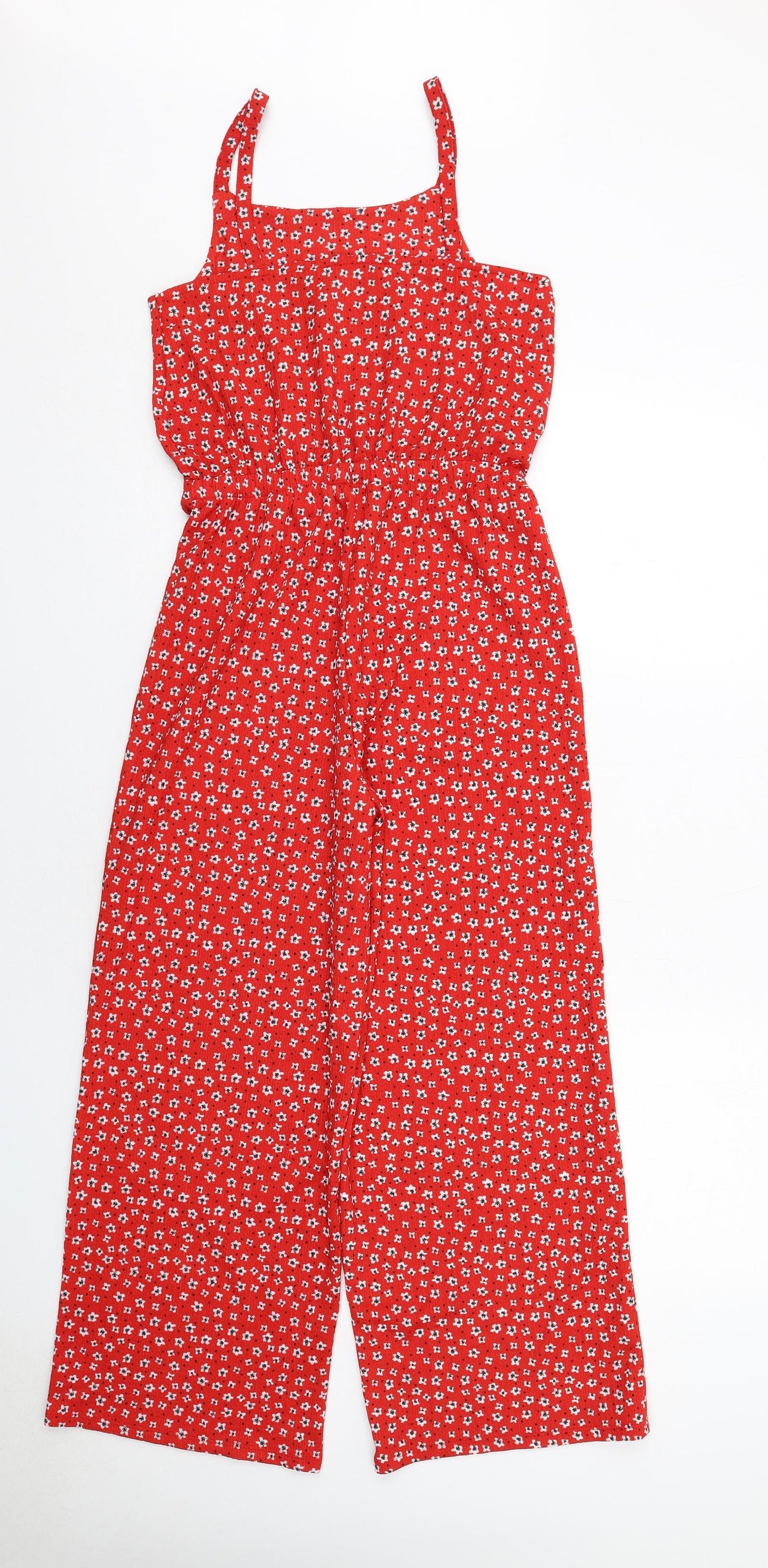 Mango Girls Red Floral Viscose Jumpsuit One-Piece Size 13-14 Years Pullover