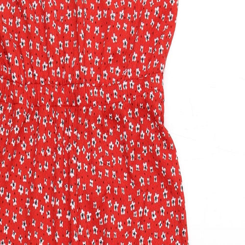 Mango Girls Red Floral Viscose Jumpsuit One-Piece Size 13-14 Years Pullover