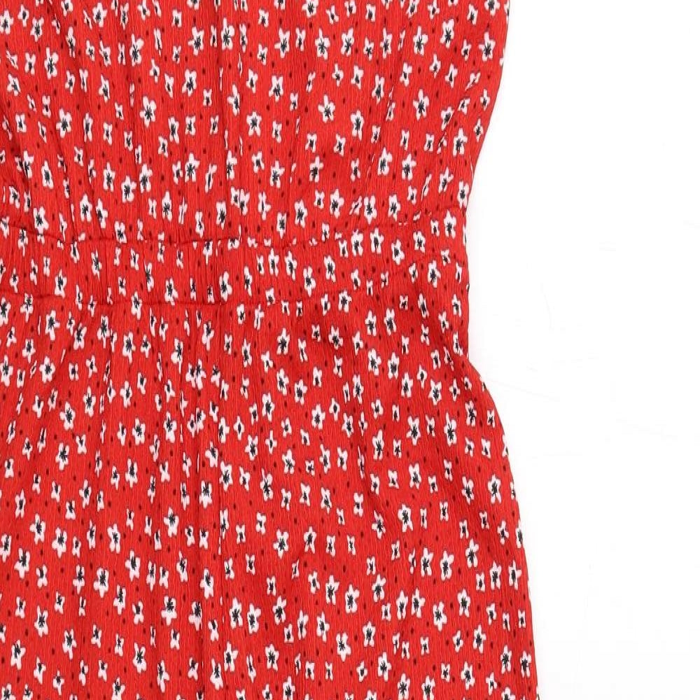 Mango Girls Red Floral Viscose Jumpsuit One-Piece Size 13-14 Years Pullover