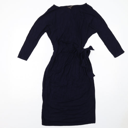 Phase Eight Womens Blue Viscose Bodycon Size 14 Round Neck Pullover
