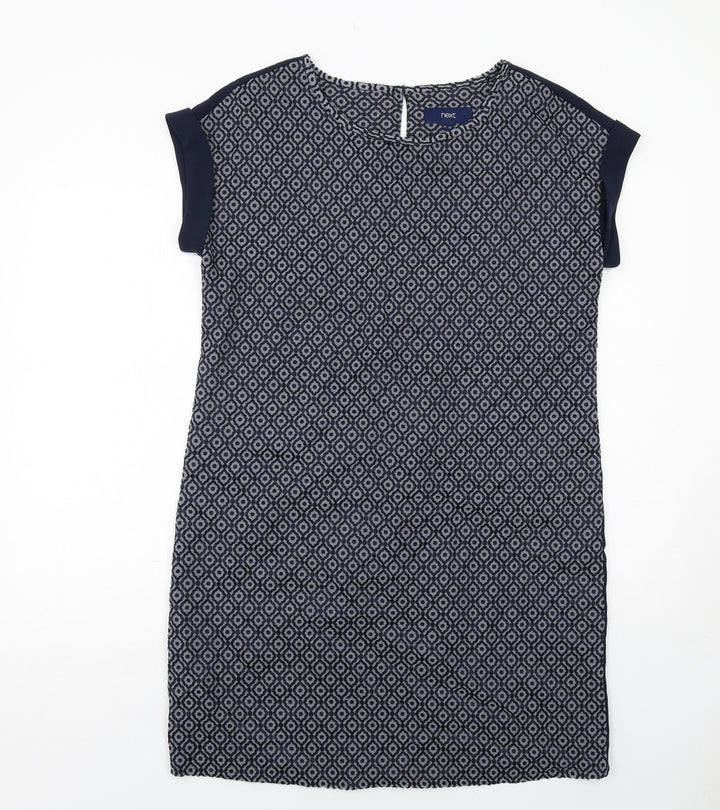 NEXT Womens Blue Geometric Polyester Shift Size 12 Round Neck Button