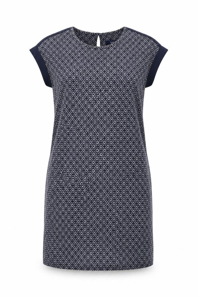 Next Womens Blue Geometric Polyester Shift Size 12 Round Neck Button