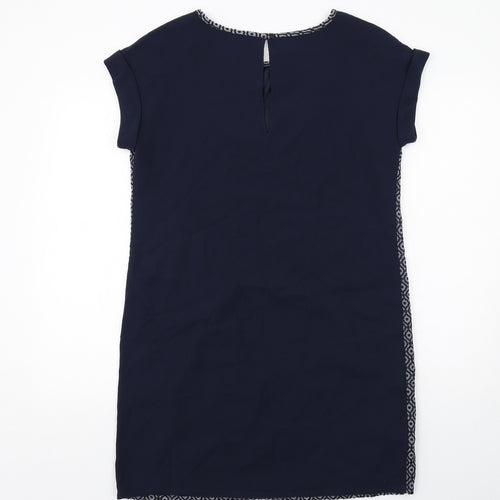 NEXT Womens Blue Geometric Polyester Shift Size 12 Round Neck Button
